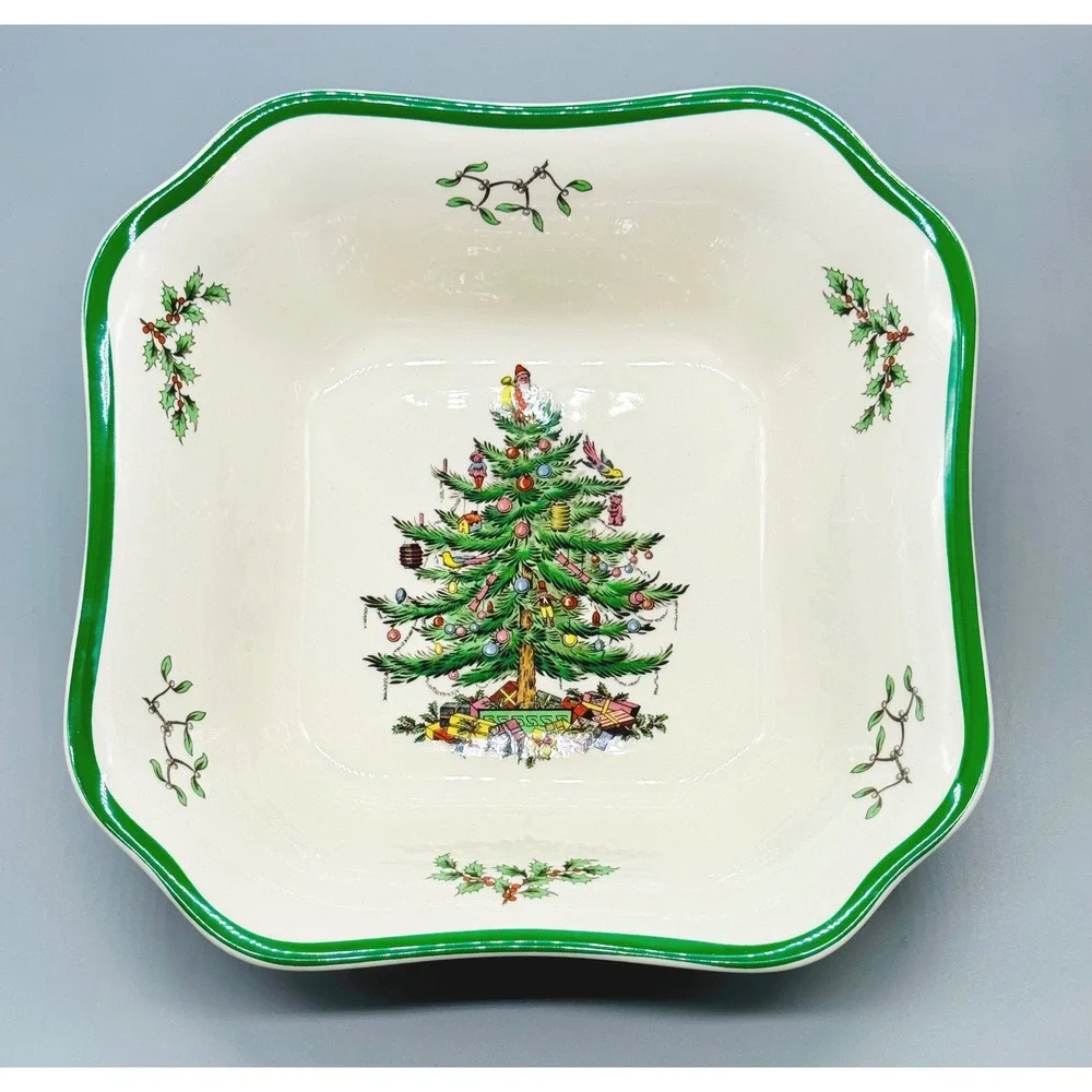 Spode Christmas Tree Square Salad Bowl Serving England S3324 T IN BOX